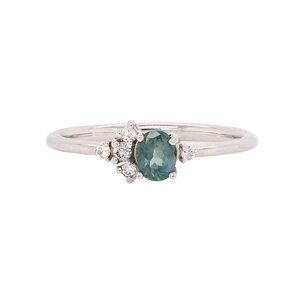 Natural Alexandrite Ring in Solid 14K White Gold with Diamond Accents